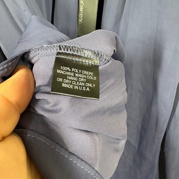 Alice & Trixie Medium Crepe Cold Shoulder Blouse Navy Ruffle Tie Back - Picture 9 of 9